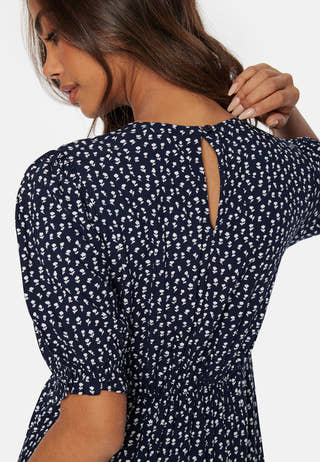 Puff Sleeve Viscose Midi Dress