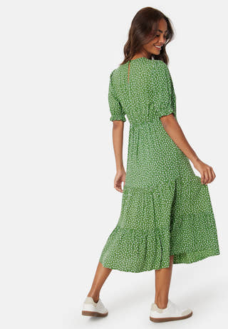 Puff Sleeve Viscose Midi Dress