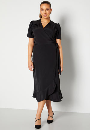 Short Sleeve Wrap Frill Curve Dress