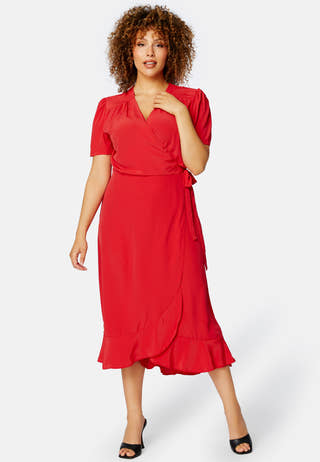 Short Sleeve Wrap Frill Curve Dress