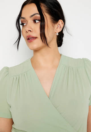 Short Sleeve Wrap Frill Curve Dress