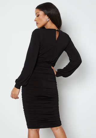 Long Sleeve Rouched Midi Dress