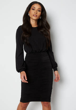 Long Sleeve Rouched Midi Dress