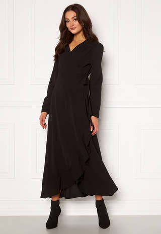 Long Sleeve Wrap Frill Maxi Dress