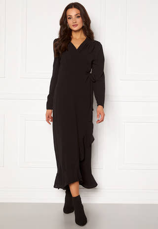 Long Sleeve Wrap Frill Maxi Dress