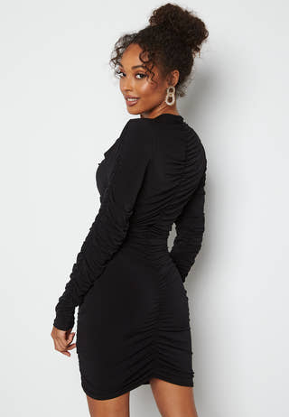 Rouched V Neck Mini Dress