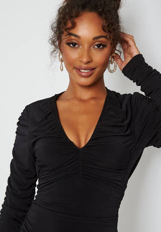 Rouched V Neck Mini Dress