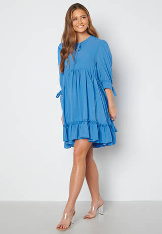 Tie Neck Frill Hem Dress