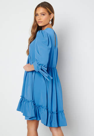 Tie Neck Frill Hem Dress