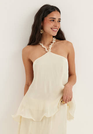 Halterneck Shimmer Flounce Top