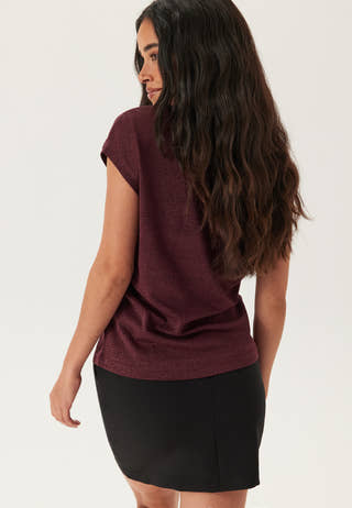 Onlsilvery S/S V Neck Lurex Top