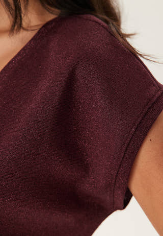 Onlsilvery S/S V Neck Lurex Top