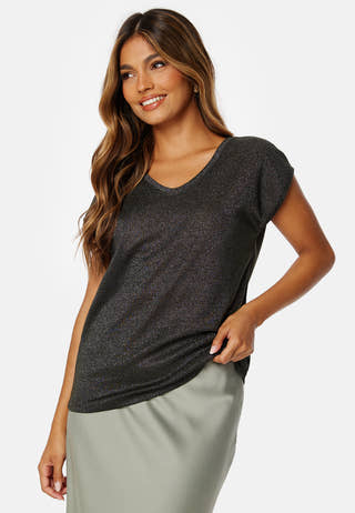 Onlsilvery S/S V Neck Lurex Top