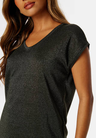 Onlsilvery S/S V Neck Lurex Top