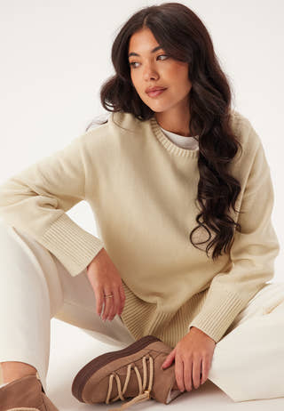 Pcava Ls O-neck Slit Knit