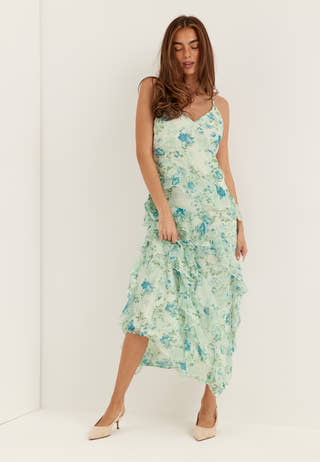 Vmsmilla S/L V-NECK LONG FRILL DRESS