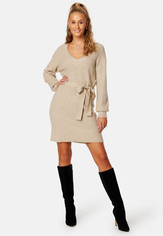 Ril V-Neck L/S Belt Knit Dress
