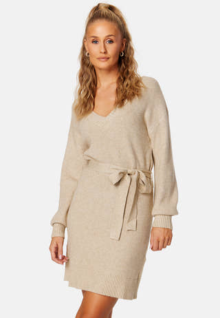 Ril V-Neck L/S Belt Knit Dress