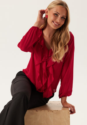 Viane L/S V-NECK FRILL TOP V-N