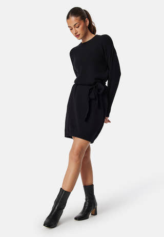 Viril O-neck L/S BELT KNIT DRESS