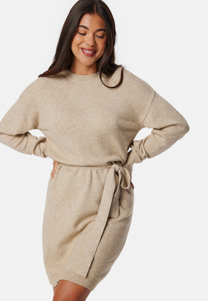 Viril O-neck L/S BELT KNIT DRESS