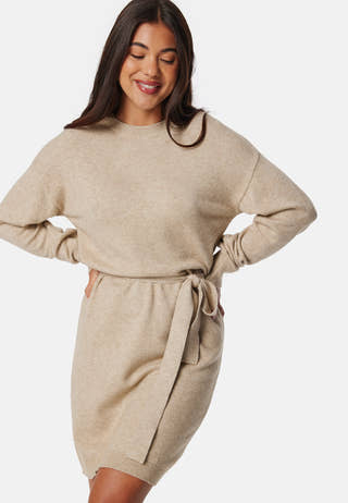 Viril O-neck L/S BELT KNIT DRESS