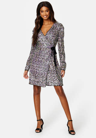 Multiseq Velvet LS Wrap Dress